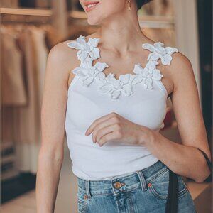 Valentino Garavani Costina Flower Applique Rib Jersey Tank Top